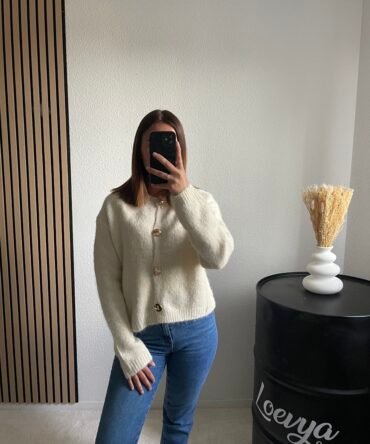 Gilet classe beige / blanc - Loevya - Tendance femme