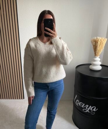 Pull détail doré – Écru