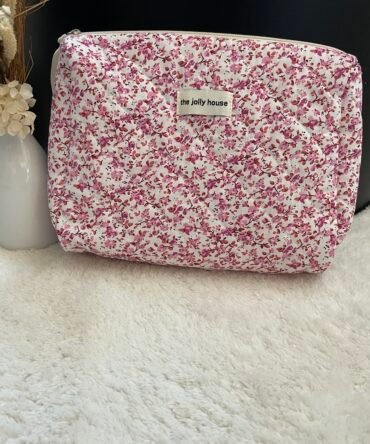 Trousse à maquillage fleuri – Rose
