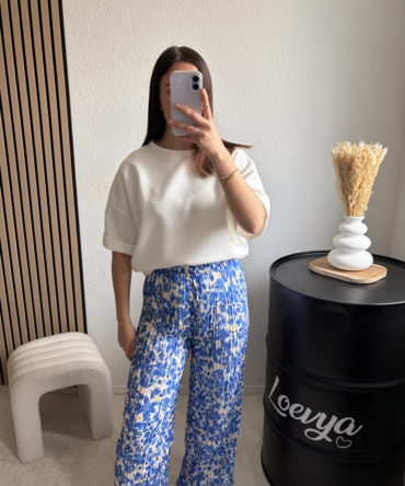Pantalon plissé – Fleuri Bleu et jaune