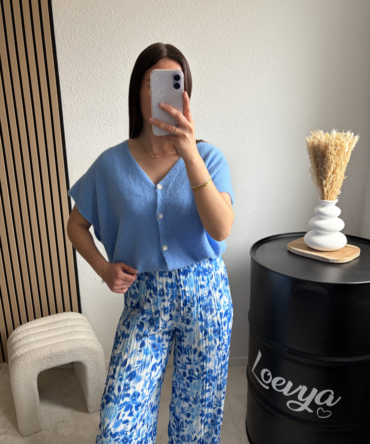 Pantalon plissé – Fleuri Bleu
