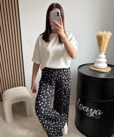 Pantalon plissé – Fleuri Noir