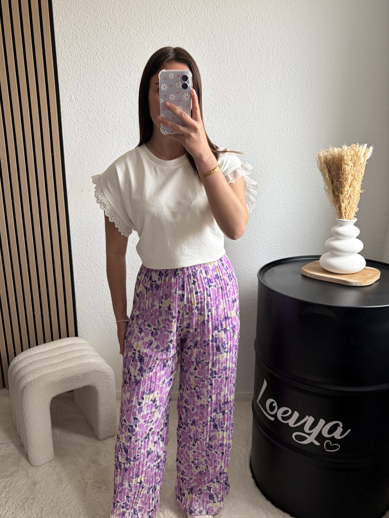 Pantalon plissé - Fleuri Lila – Image 2