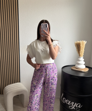 Pantalon plissé – Fleuri Lila