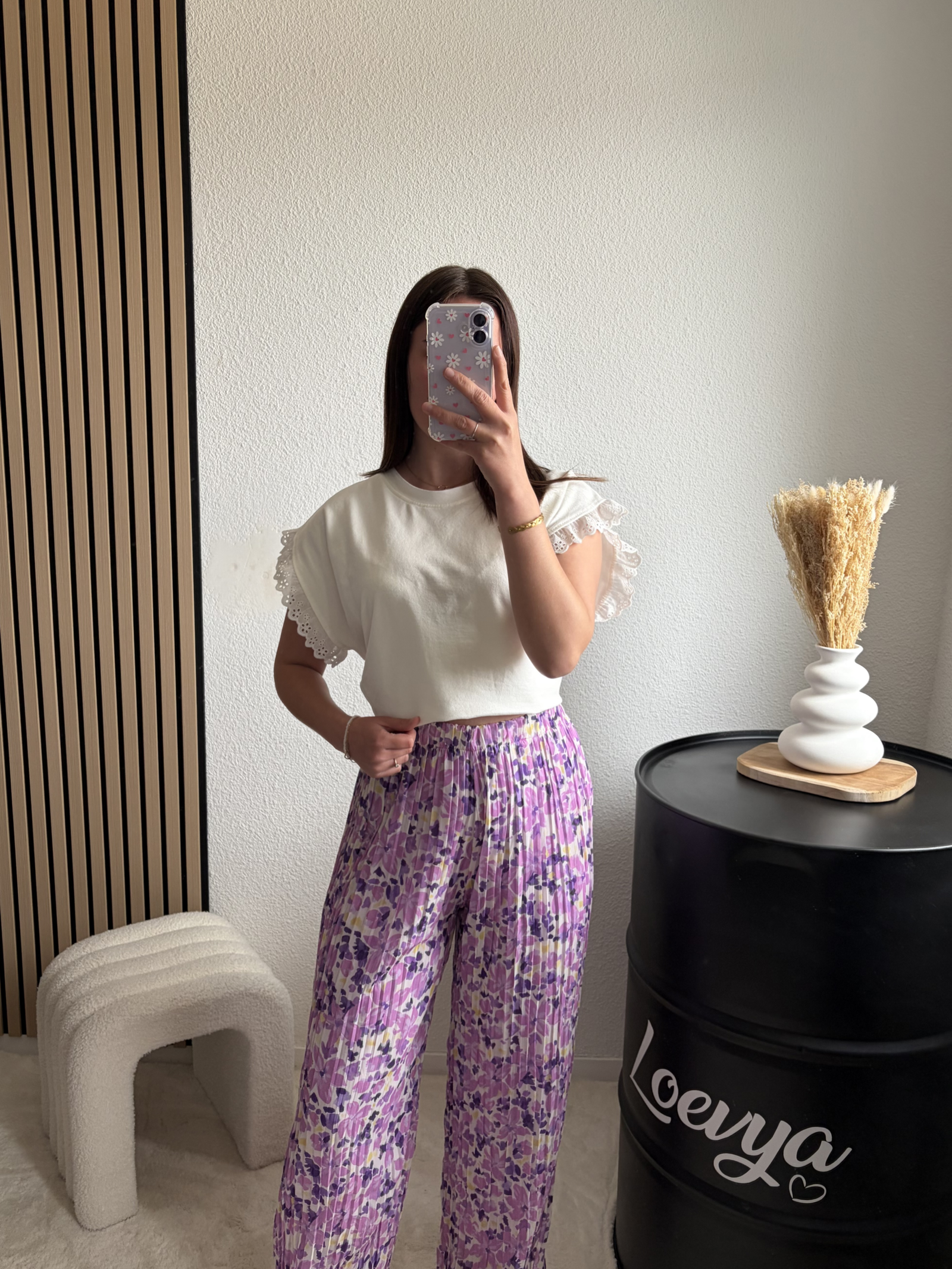 Pantalon plissé - Fleuri Lila