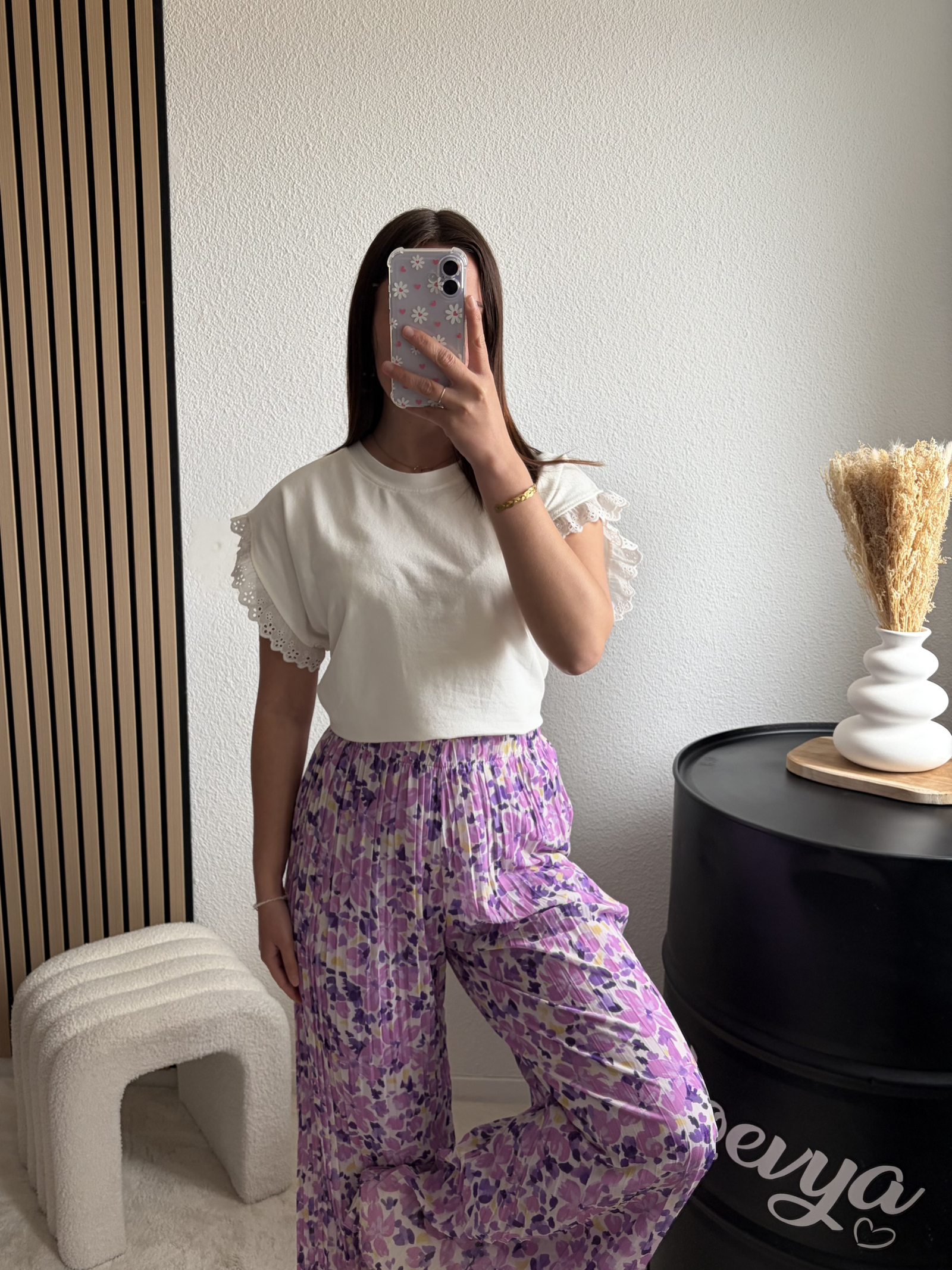 Pantalon plissé - Fleuri Lila – Image 3