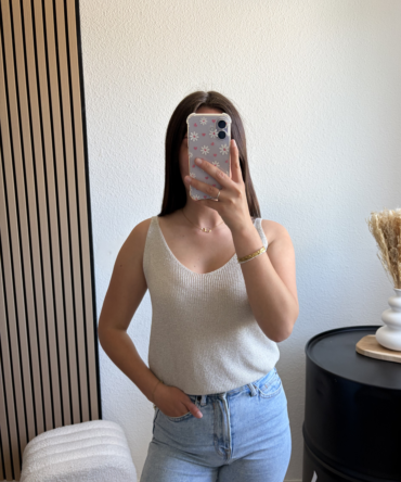 Débardeur à Pailettes – Beige Débardeur à Pailettes – Beige