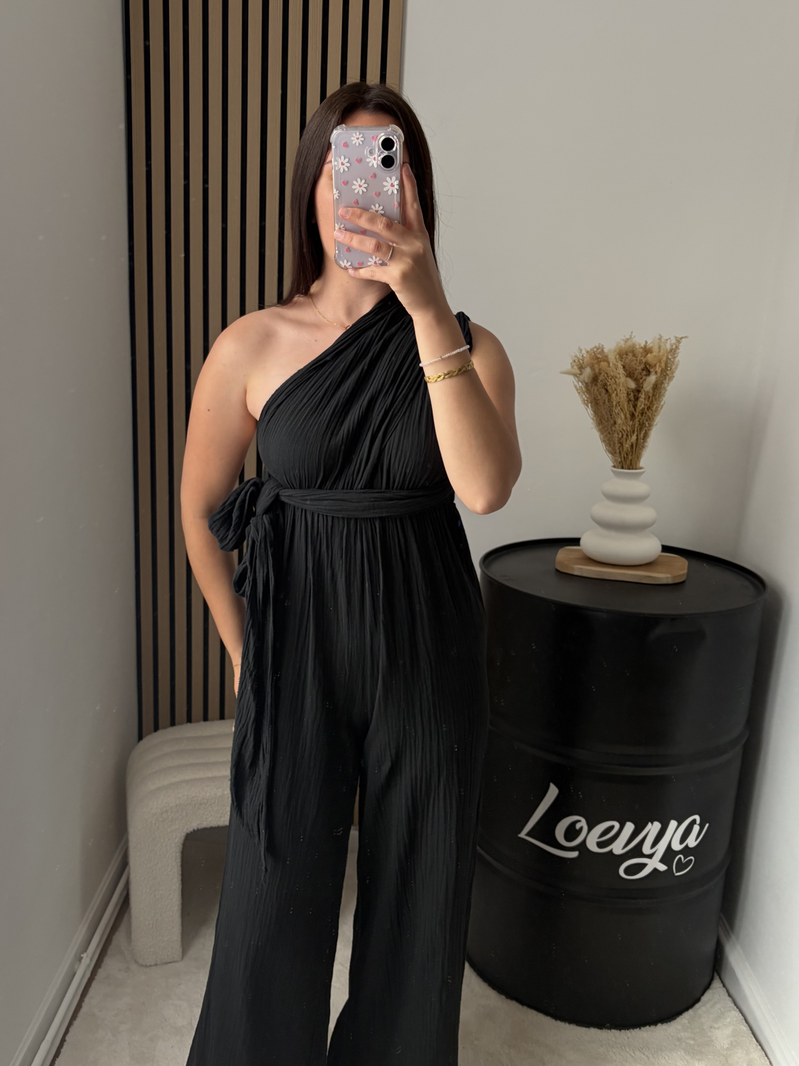 Combinaison gaze de coton - Noir – Image 2