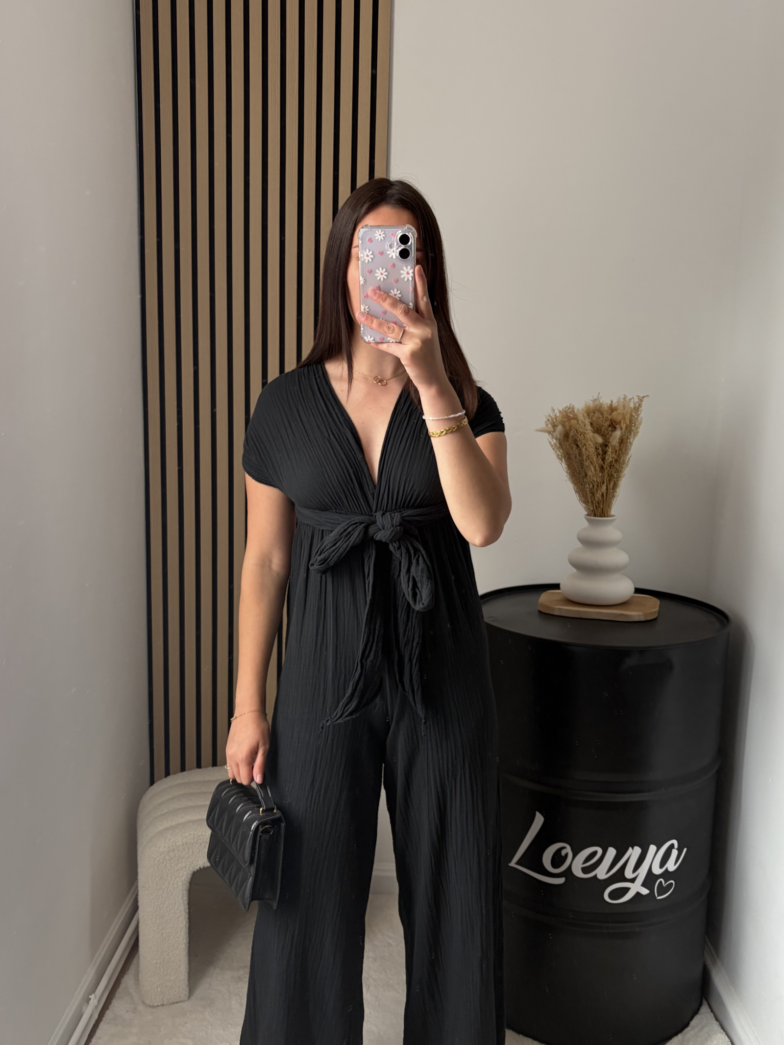 Combinaison gaze de coton - Noir – Image 3