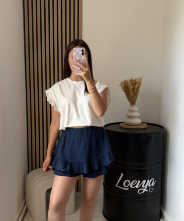 Jupe-short gaze de coton – Marine