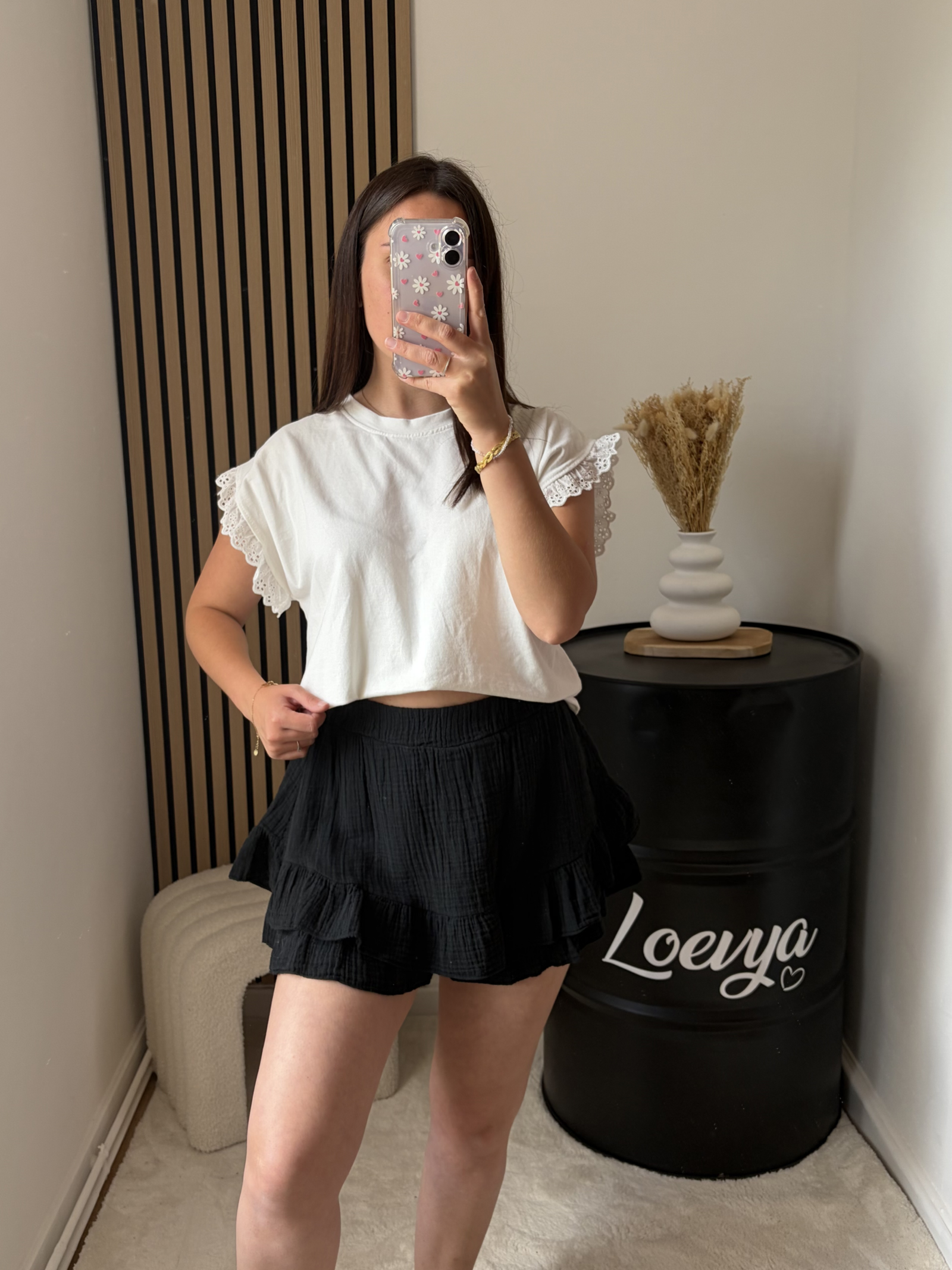 Jupe-short gaze de coton - Noir – Image 3