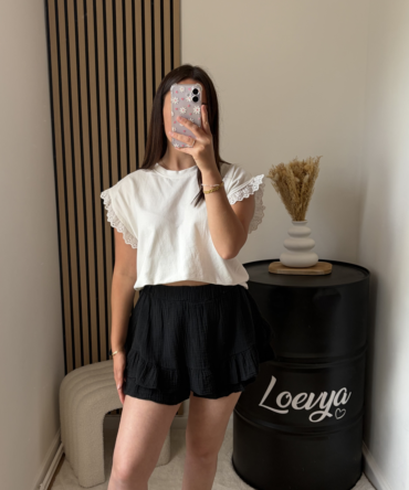 Jupe-short gaze de coton – Noir