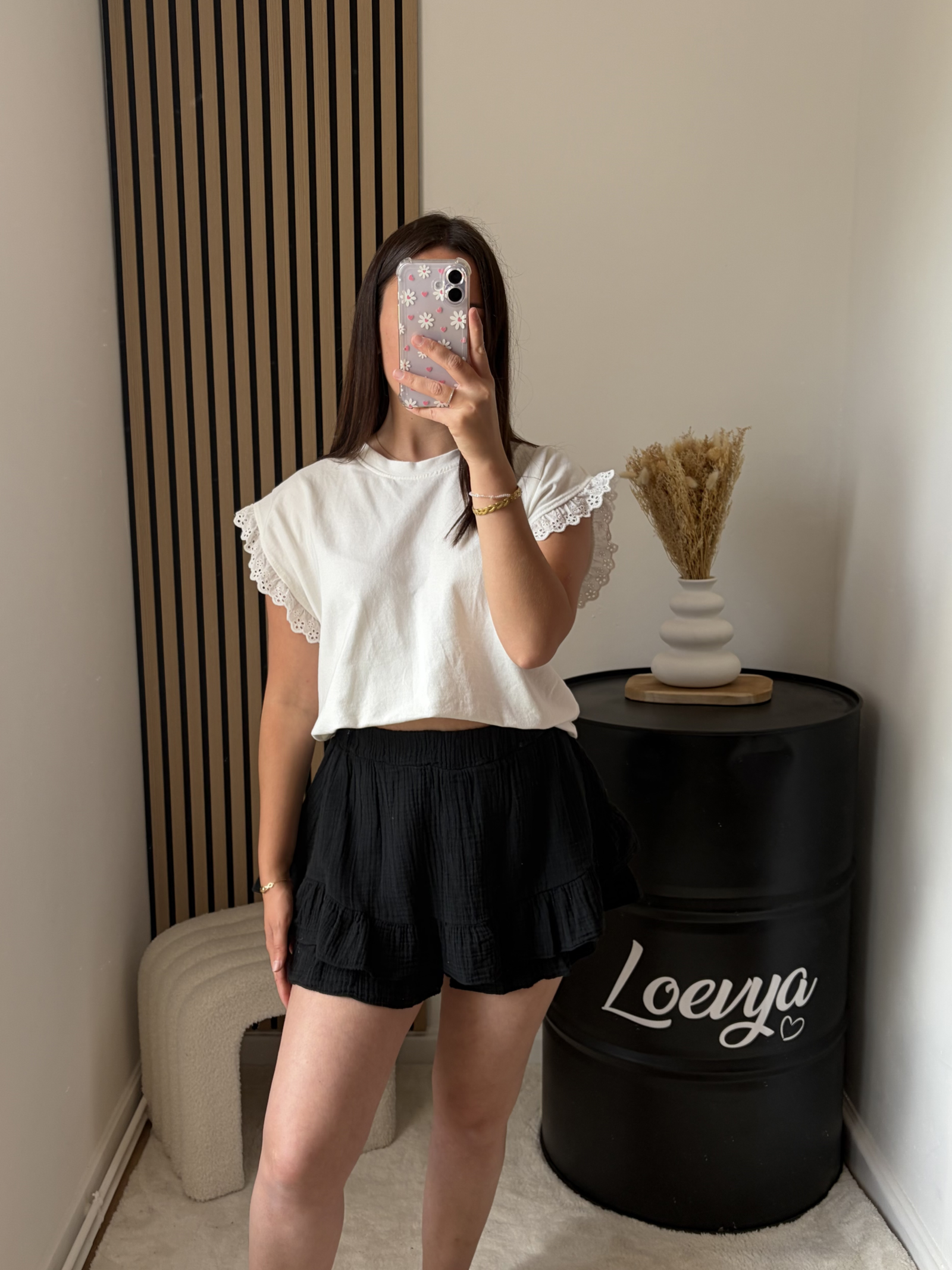 Jupe-short gaze de coton - Noir