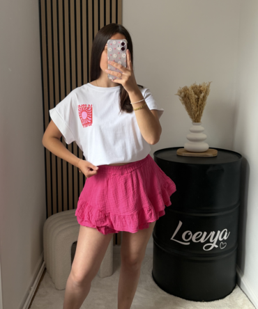 Jupe-short gaze de coton – Fushia