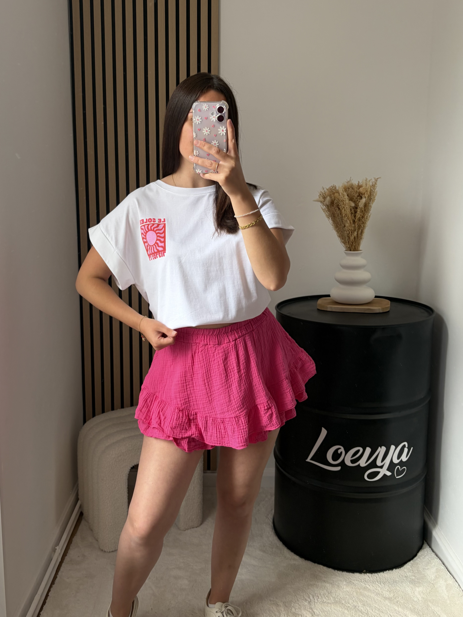 Jupe-short gaze de coton - Fushia