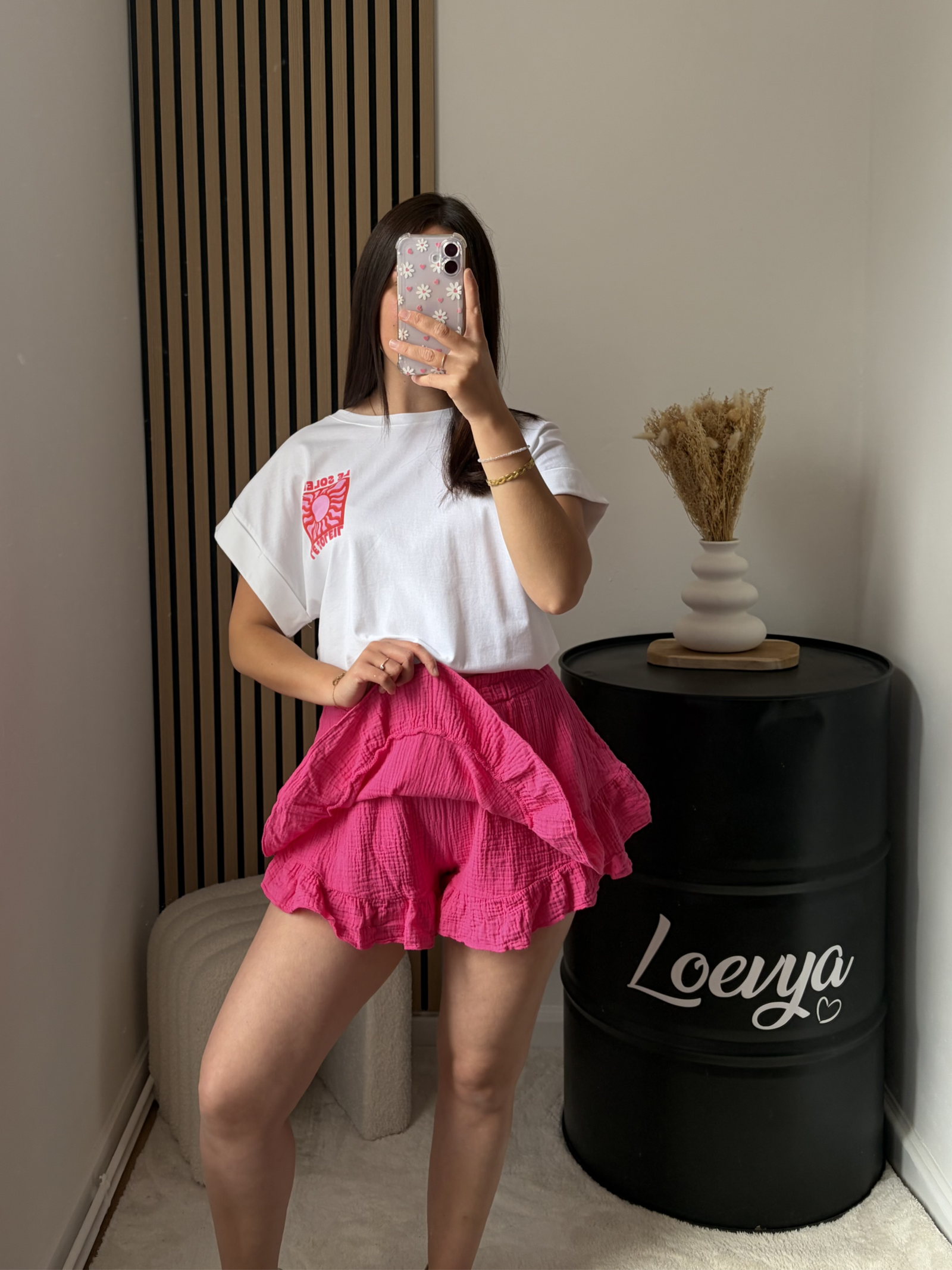 Jupe-short gaze de coton - Fushia – Image 2