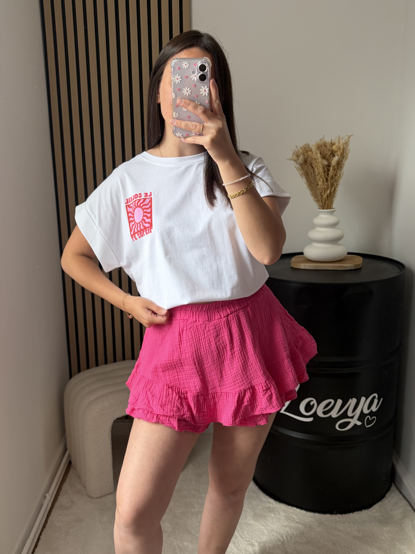 Jupe-short gaze de coton - Fushia – Image 4