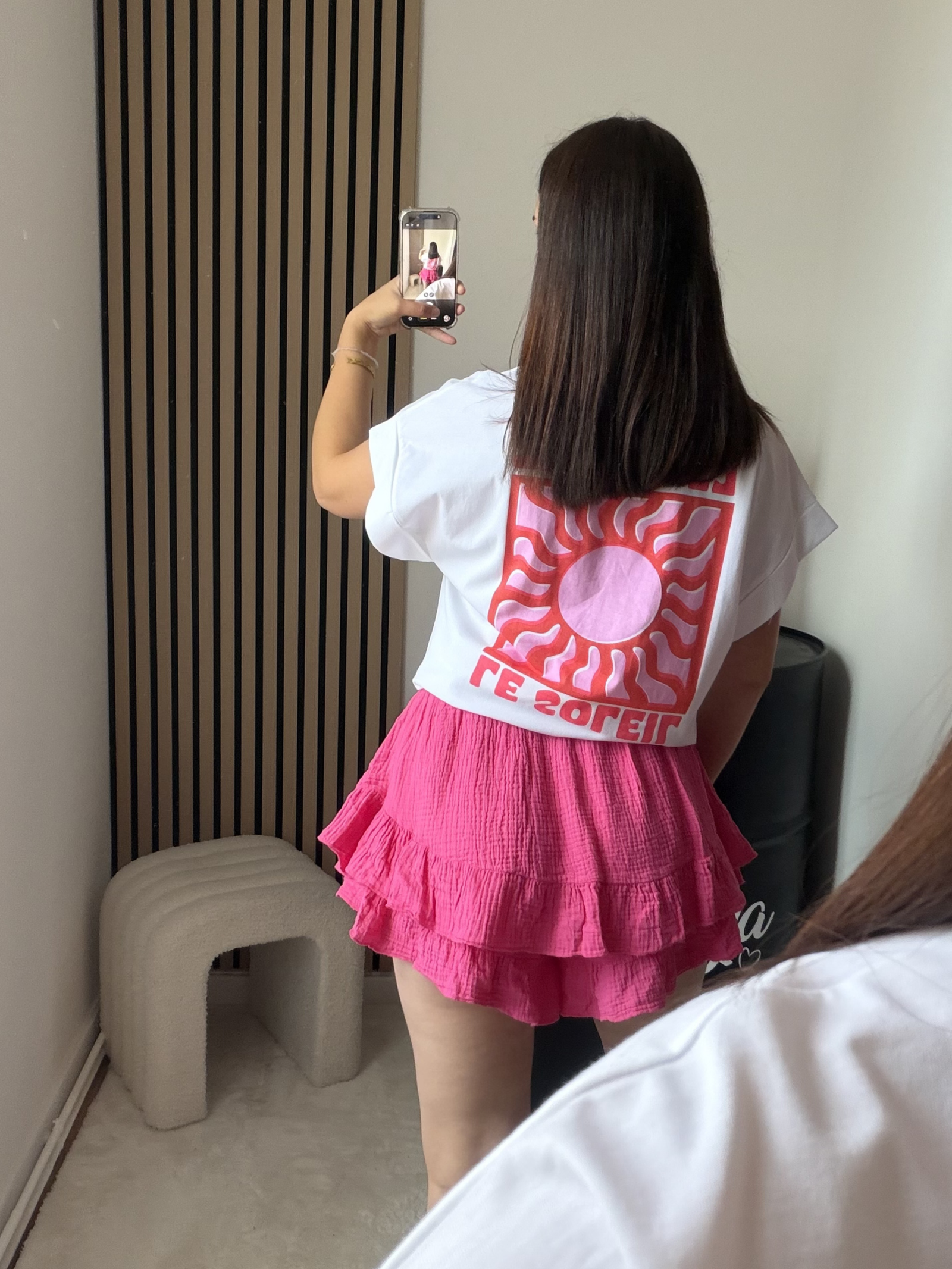 Jupe-short gaze de coton - Fushia – Image 3