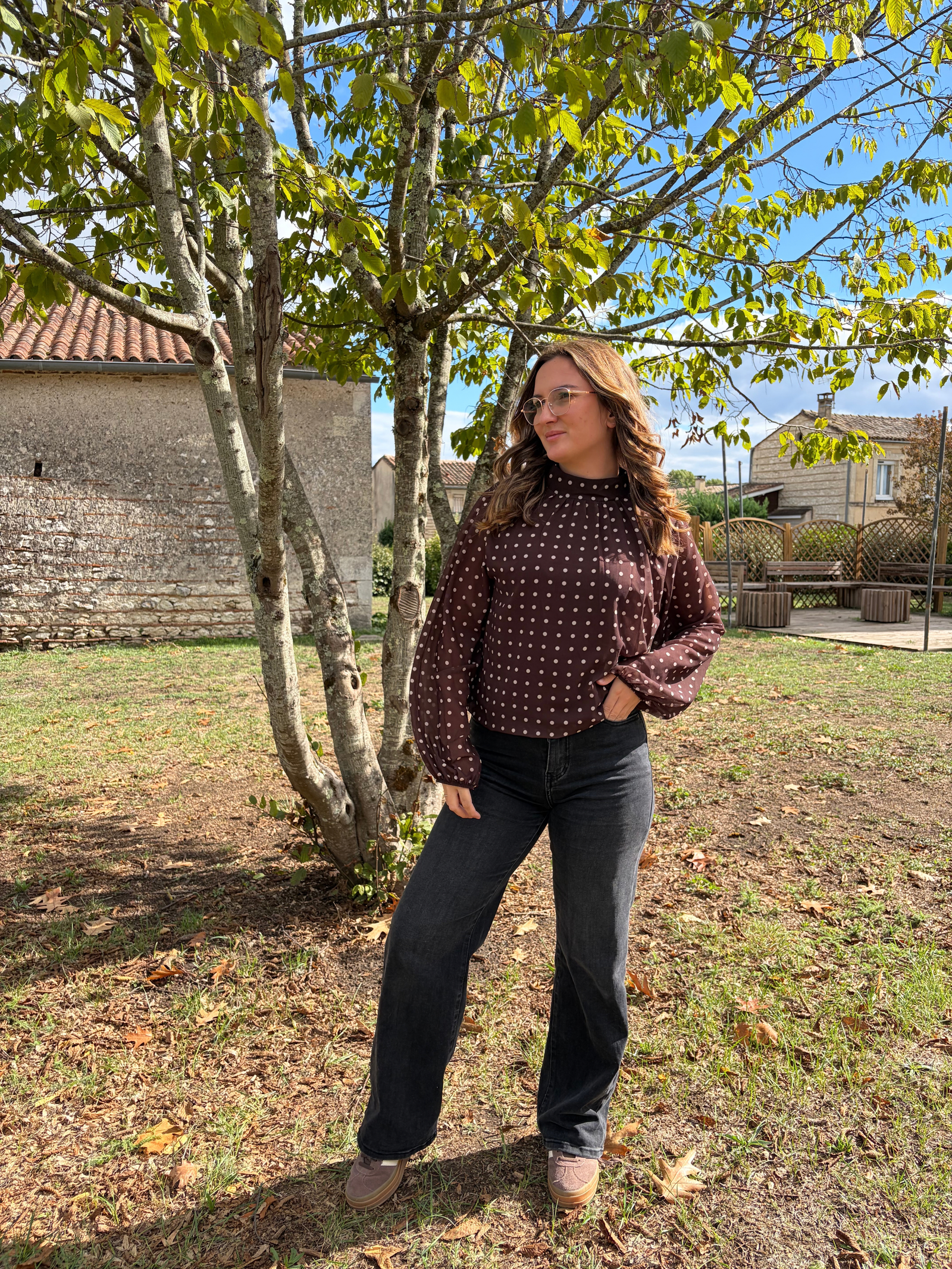 Blouse à pois - Chocolat